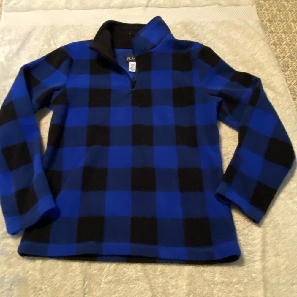 Boys Place size 7/8 blue/black Buffalo plaid zip up flannel jacket